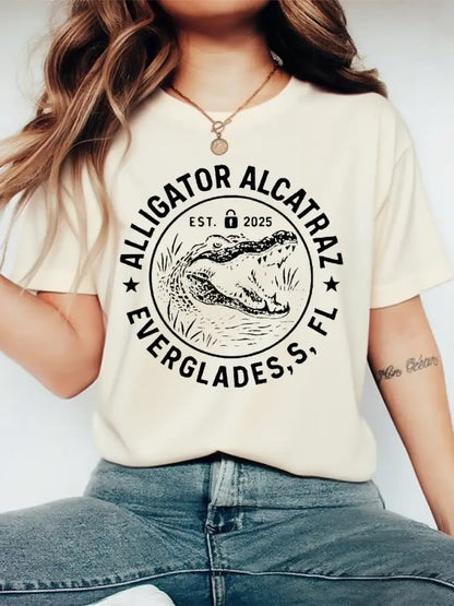 Women’s Retro Alligator Alcatraz Funny Florida Everglades Dark Humor Tee Apricot / S