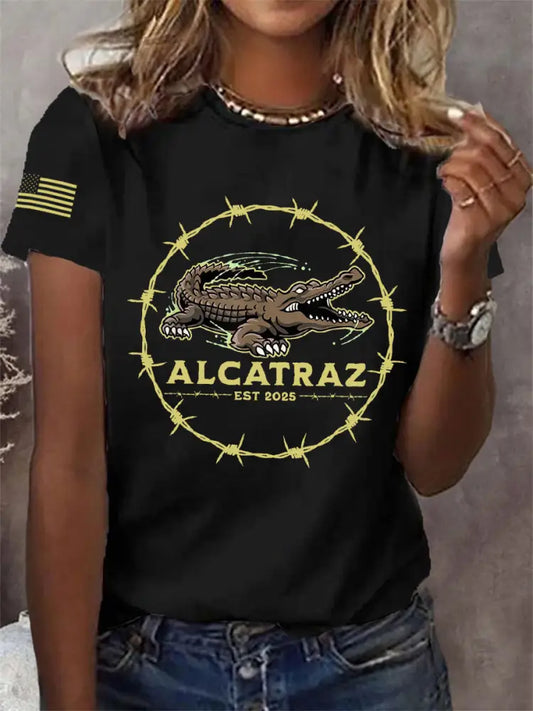 Women’s Retro Alligator Alcatraz Funny Florida Everglades Dark Humor Tee Black / S