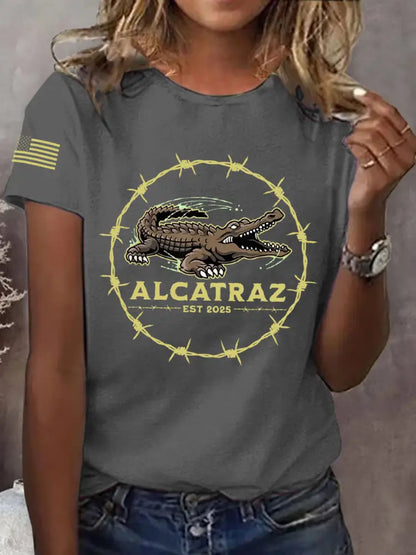 Women’s Retro Alligator Alcatraz Funny Florida Everglades Dark Humor Tee Dark Gray / S