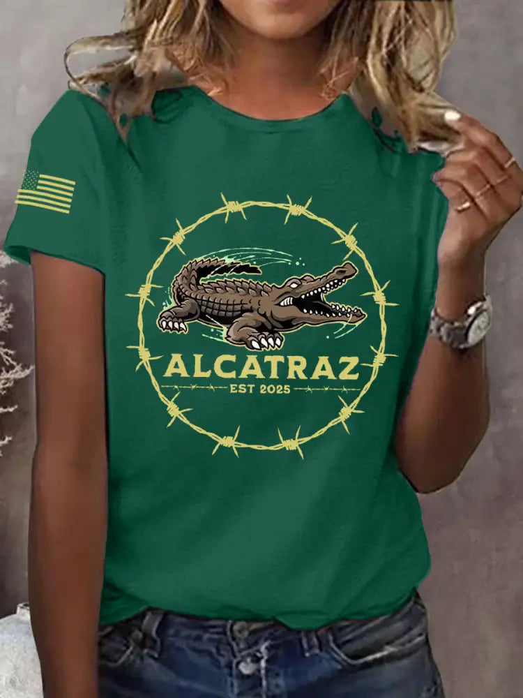 Women’s Retro Alligator Alcatraz Funny Florida Everglades Dark Humor Tee Dark Green / S