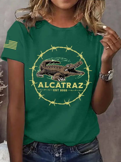 Women’s Retro Alligator Alcatraz Funny Florida Everglades Dark Humor Tee Dark Green / S