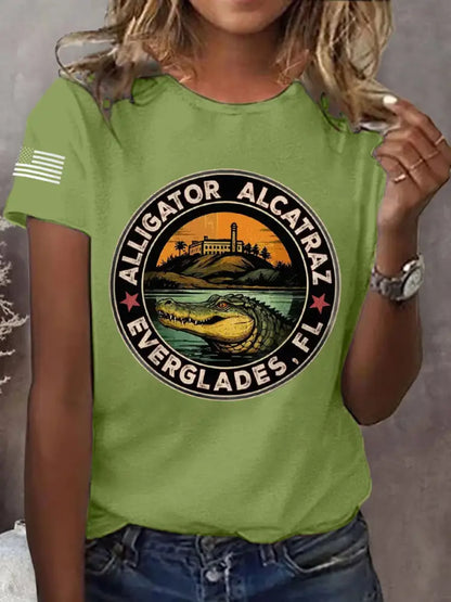 Women’s Retro Alligator Alcatraz Funny Florida Everglades Dark Humor Tee Green / S