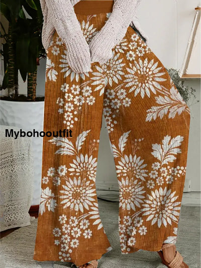 Women’s Retro Floral Art Print Casual Comfortable Wide-Leg Pants A / S