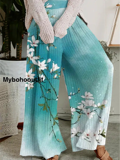 Women’s Retro Floral Art Print Casual Comfortable Wide-Leg Pants A / S