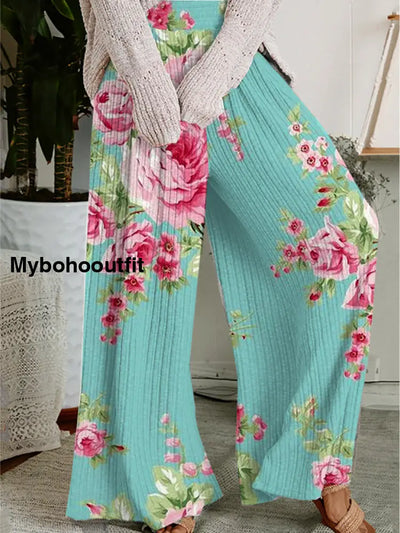 Women’s Retro Floral Art Print Casual Comfortable Wide-Leg Pants A / S