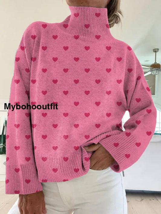 Women’s Retro Heart Art Print Casual Fashion Sweater Pullover A / S