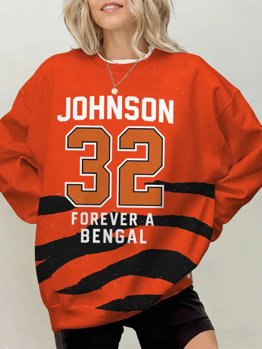 Women’s Rudi Johnson Tribute Memorial Football Print Sweatshirt Orange / S