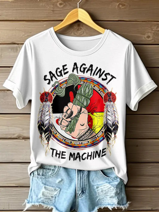 Women’s Sage Against The Machine Print T-Shirt White / S