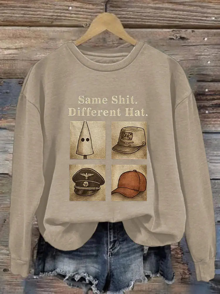 Women’s Same Shit Different Hat Printed Casual Sweatshirt Apricot / S