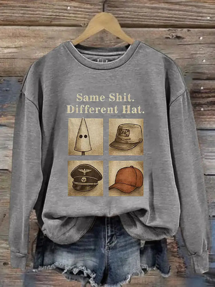 Women’s Same Shit Different Hat Printed Casual Sweatshirt Light Gray / S