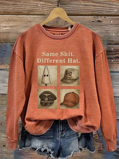 Women’s Same Shit Different Hat Printed Casual Sweatshirt Pumpkin Orange / S