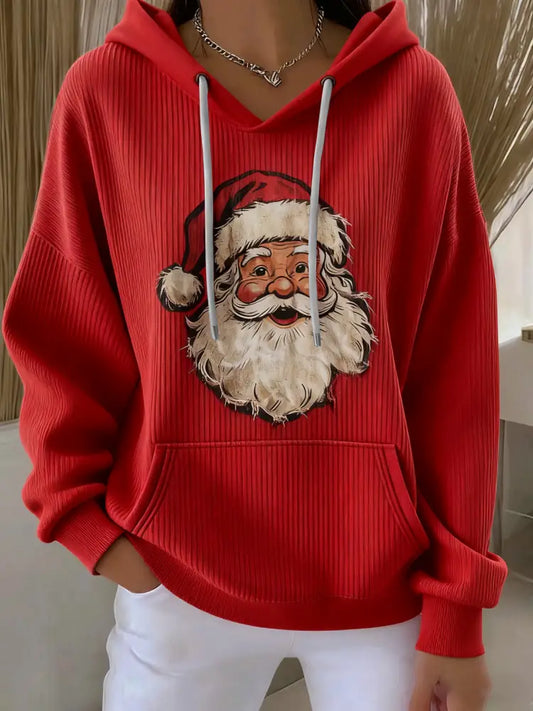 Women’s Santa Claus Print Casual Hoodie Red / S