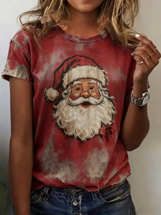 Women’s Santa Claus Print Casual T-shirt Red / S