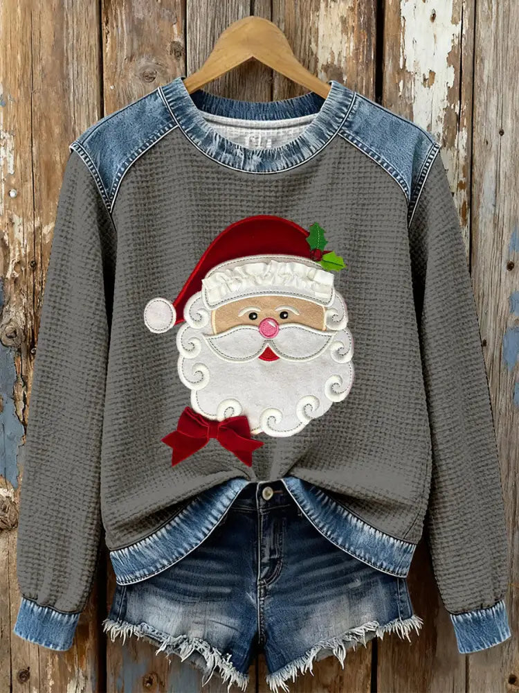 Women’s Santa Claus Print Casual Top Gray / S