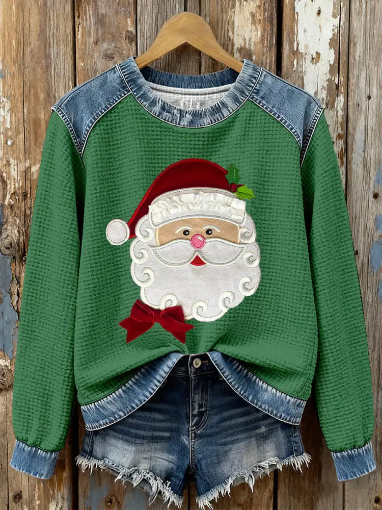 Women’s Santa Claus Print Casual Top Green / S
