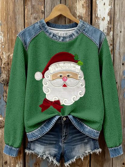 Women’s Santa Claus Print Casual Top Green / S