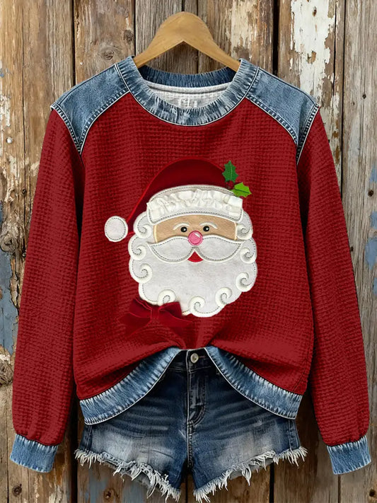 Women’s Santa Claus Print Casual Top Red / S