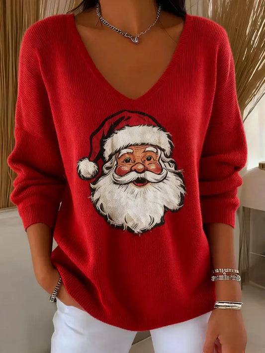 Women’s Santa Claus Print Casual Top Red / S