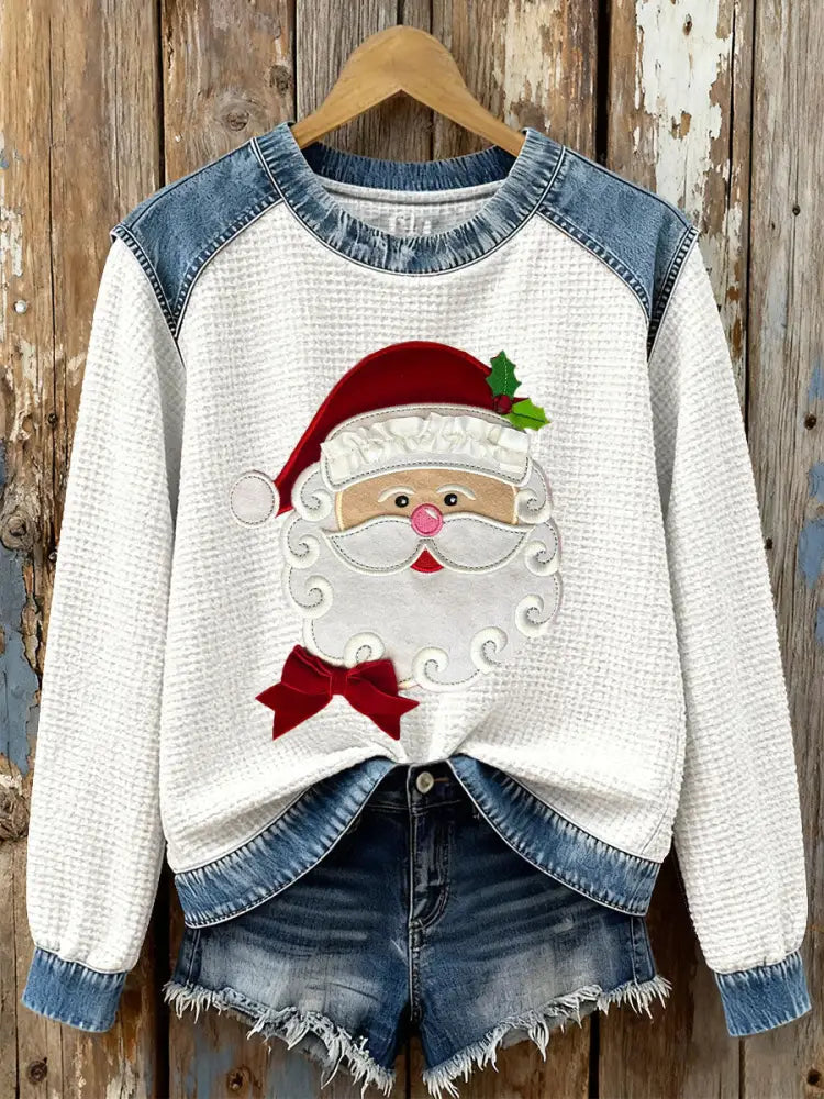 Women’s Santa Claus Print Casual Top White / S