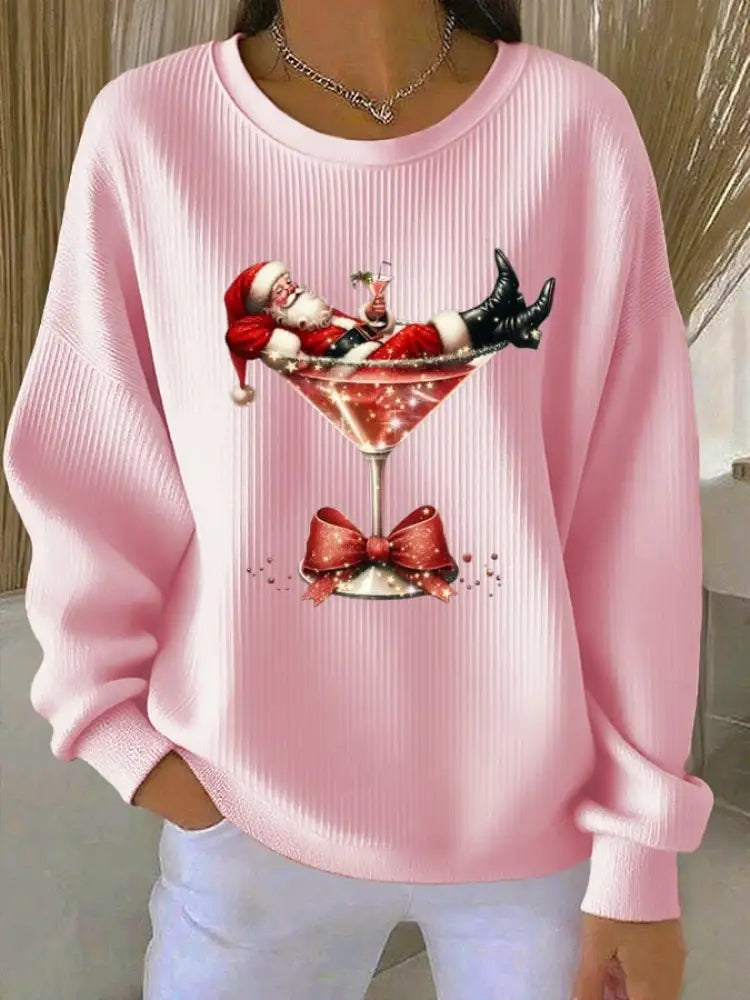 Women’s Santa Claus Printed Tops Light Pink / S