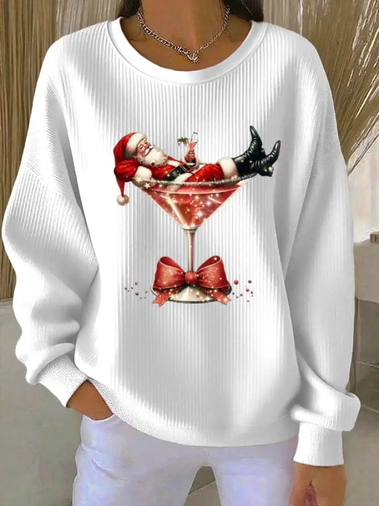 Women’s Santa Claus Printed Tops White / S