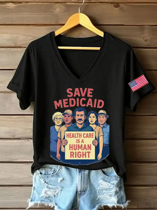 Women’s Save Medicare&Social Security Printed T-shirt Black / S