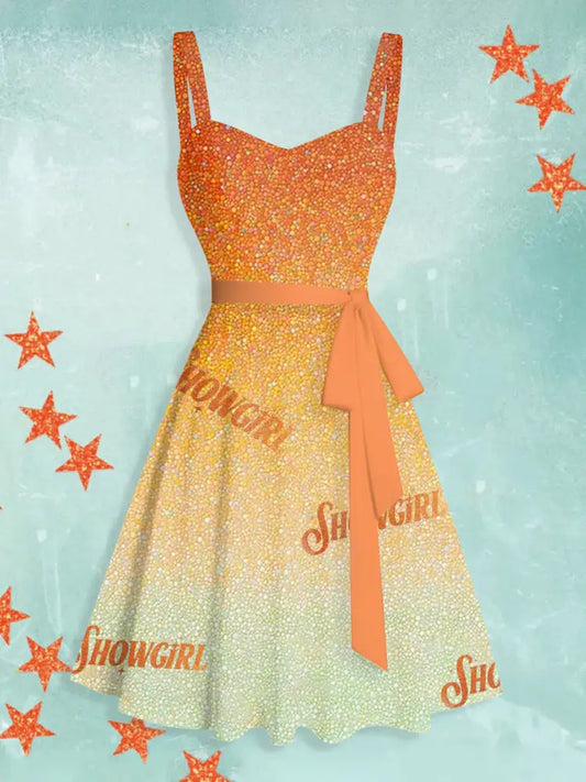 Women’s Showgirl Design Music Fan halter neck dress As picture / S