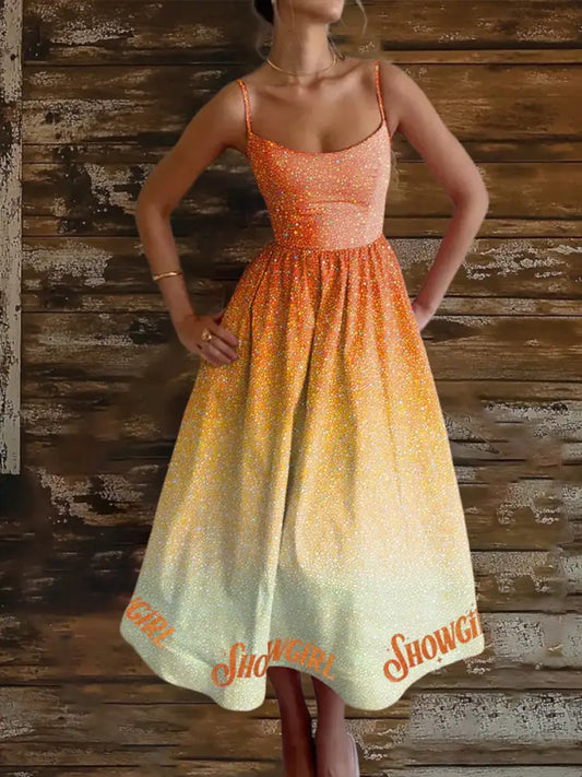 Women’s Showgirl Design Music Fan Sleeveless Dress As picture / S