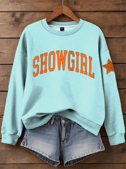 Women’s Showgirl Print Music Fan Sweatshirt Blue Green / S