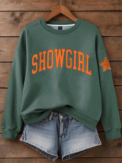 Women’s Showgirl Print Music Fan Sweatshirt Dark Green / S