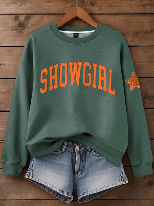 Women’s Showgirl Print Music Fan Sweatshirt Dark Green / S