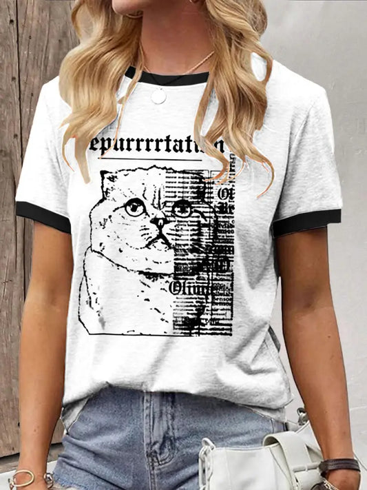 Women’s Snake Album Cat Printed T shirt White / S