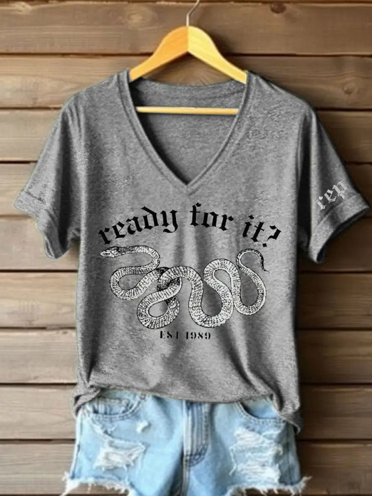 Women’s Snake Album Ready For It? Printed T shirt Light Gray / S
