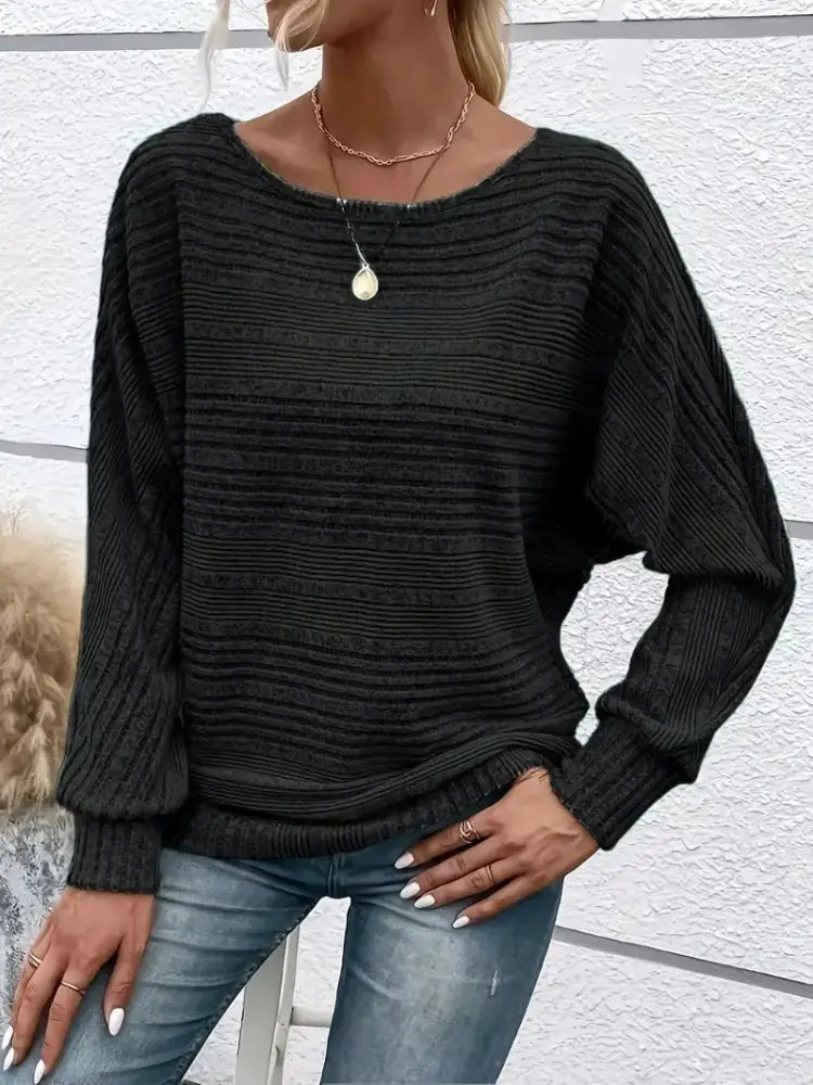 ⏰Women’s Soft Solid Batwing Sleeve Pullover Long Sleeve Top Black / S BEST SELLER