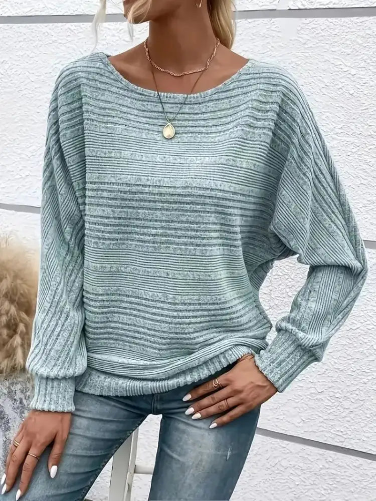 ⏰Women’s Soft Solid Batwing Sleeve Pullover Long Sleeve Top Blue / S BEST SELLER