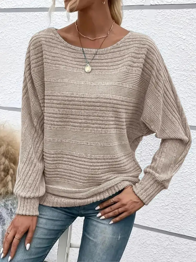 ⏰Women’s Soft Solid Batwing Sleeve Pullover Long Sleeve Top Khaki / S BEST SELLER