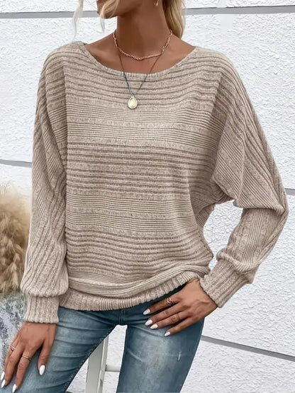 ⏰Women’s Soft Solid Batwing Sleeve Pullover Long Sleeve Top Khaki / S BEST SELLER