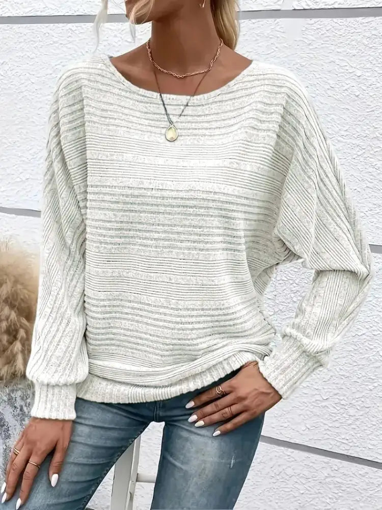 ⏰Women’s Soft Solid Batwing Sleeve Pullover Long Sleeve Top White / S BEST SELLER