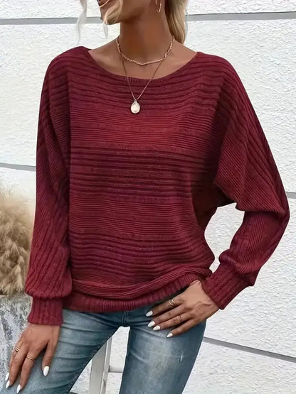 ⏰Women’s Soft Solid Batwing Sleeve Pullover Long Sleeve Top Wine Red / S BEST SELLER