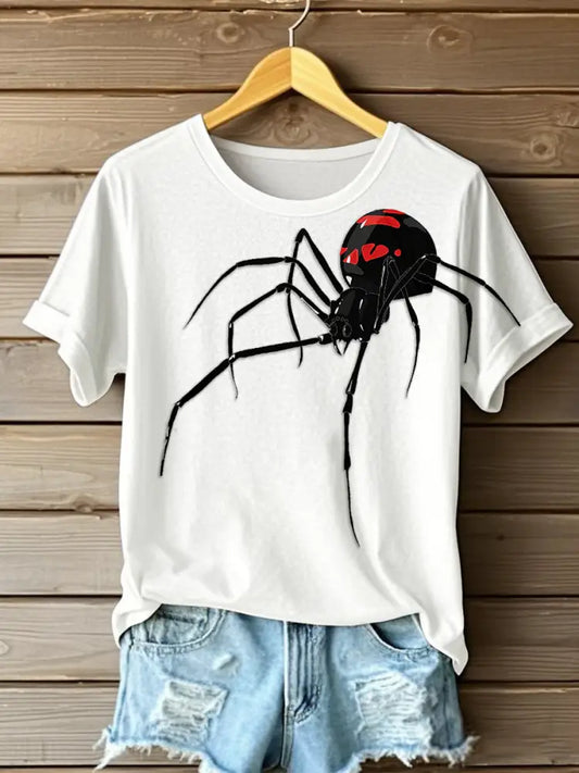 Women’s spider print casual T-shirts White / S