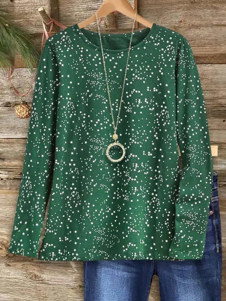 Women’s Starry Night Crew Neck Top Green / S