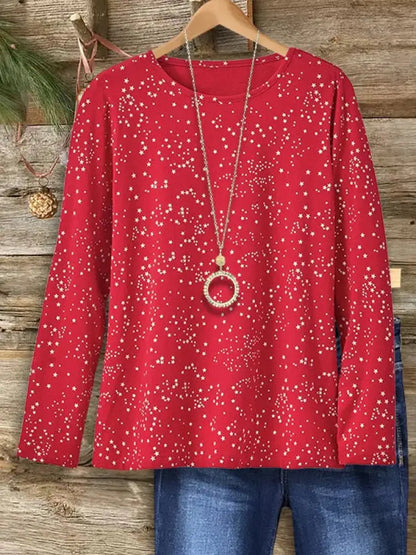 Women’s Starry Night Crew Neck Top Red / S