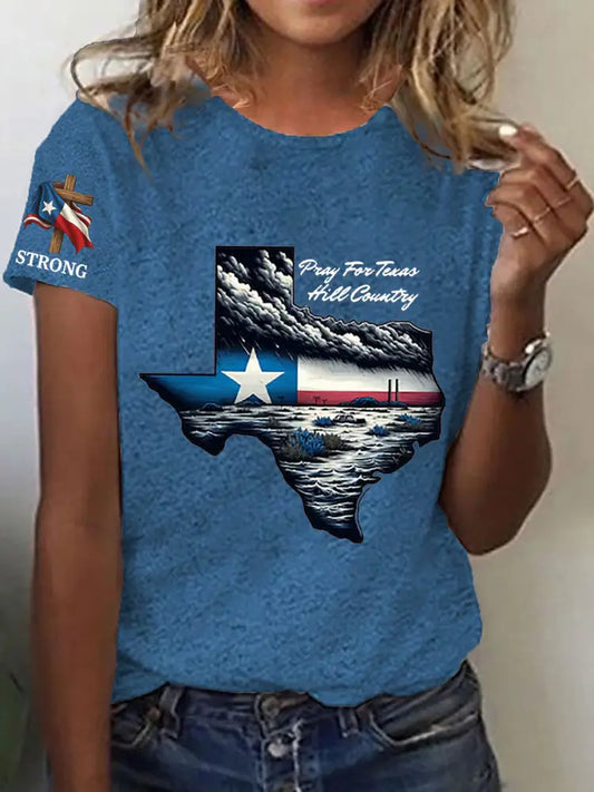 Women’s Stronger Than the Storm Printed Short Sleeve T-shirt Blue / S