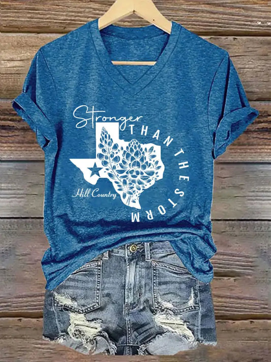 Women’s Stronger Than the Storm Printed T-shirt Blue / S