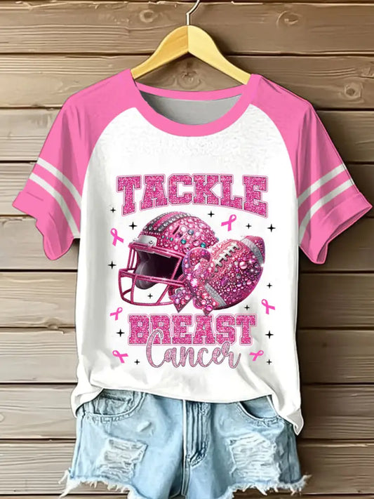 Women’s Tachle Breast Cancer Breast Cancer Awareness Round Neck Short Sleeve T shirt Pink / S