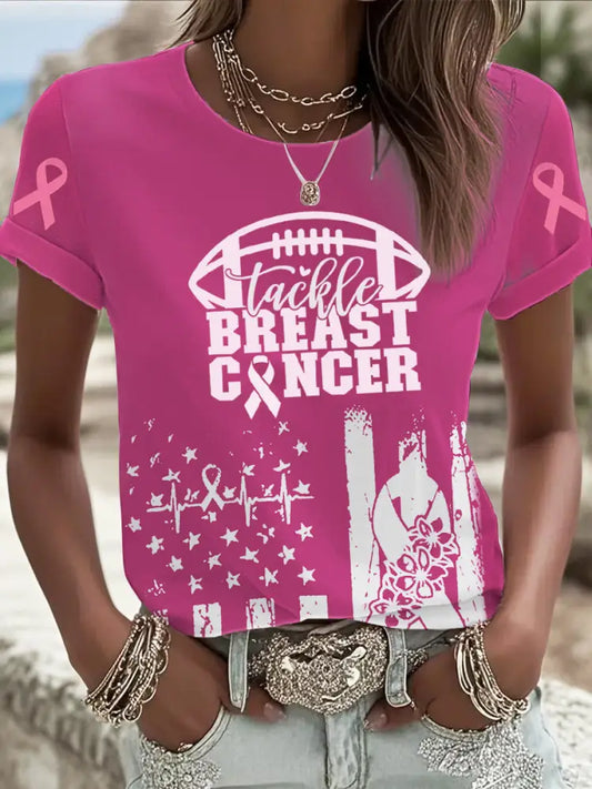 Women’s Tackle Breast Cancer Printed T shirt Pink / S
