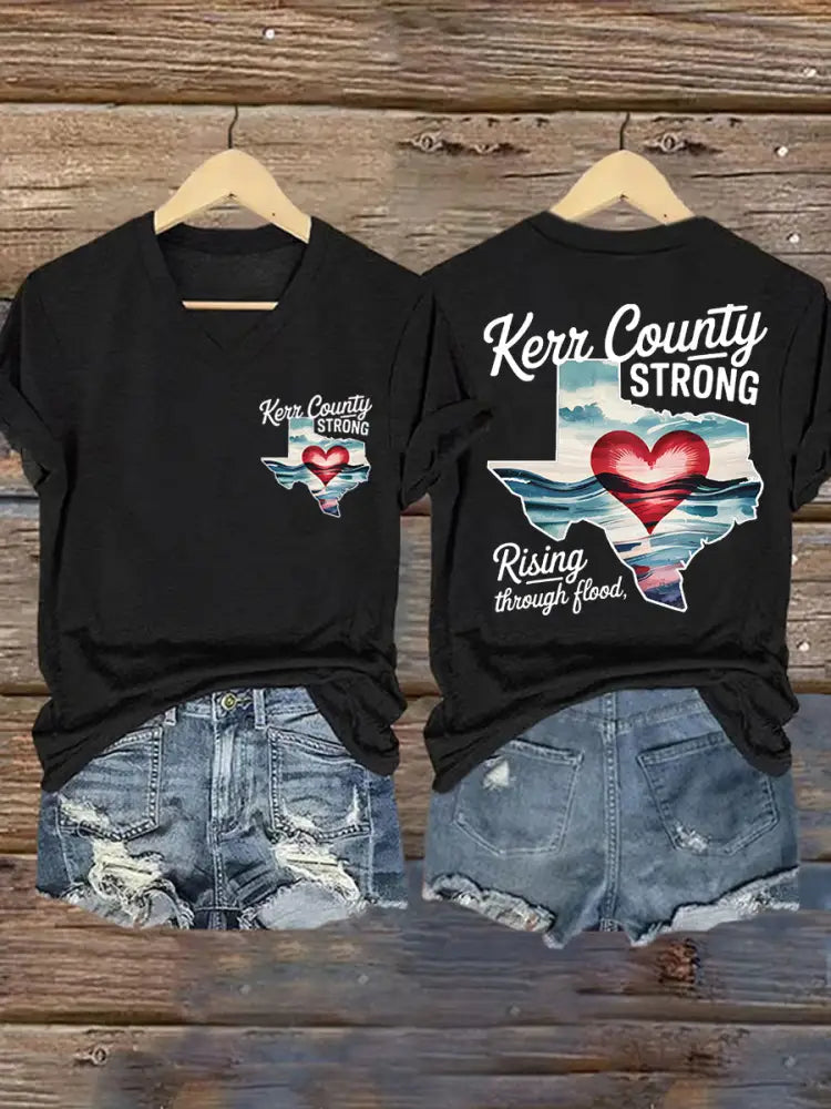 Women’s Texas Strong Pray For Texas V-Neck Tee Black / S