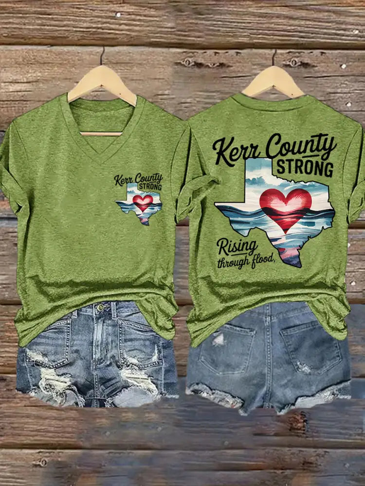 Women’s Texas Strong Pray For Texas V-Neck Tee Green / S