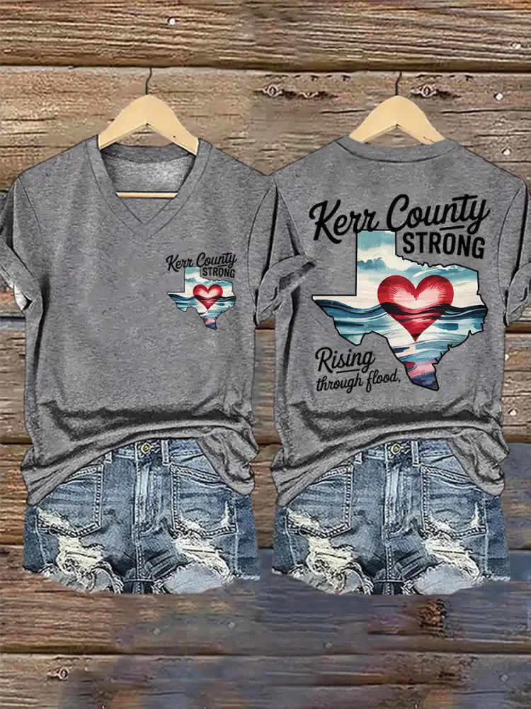 Women’s Texas Strong Pray For Texas V-Neck Tee Light Gray / S