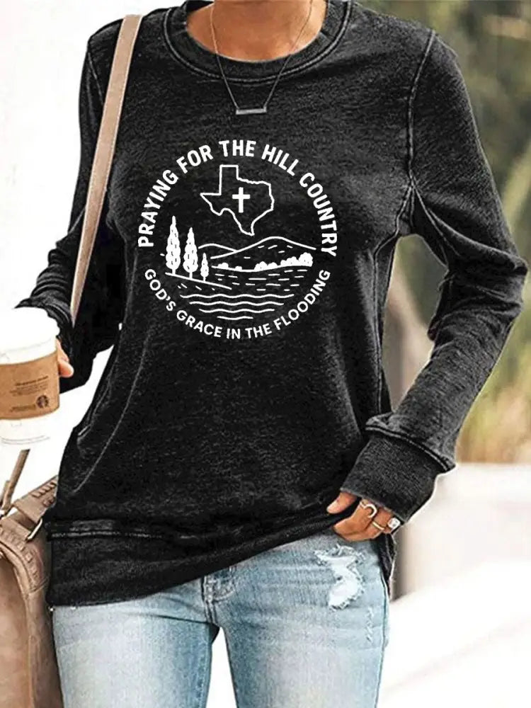 Women’s Texas Strong Praying For The Hill Country Print Top Black / S